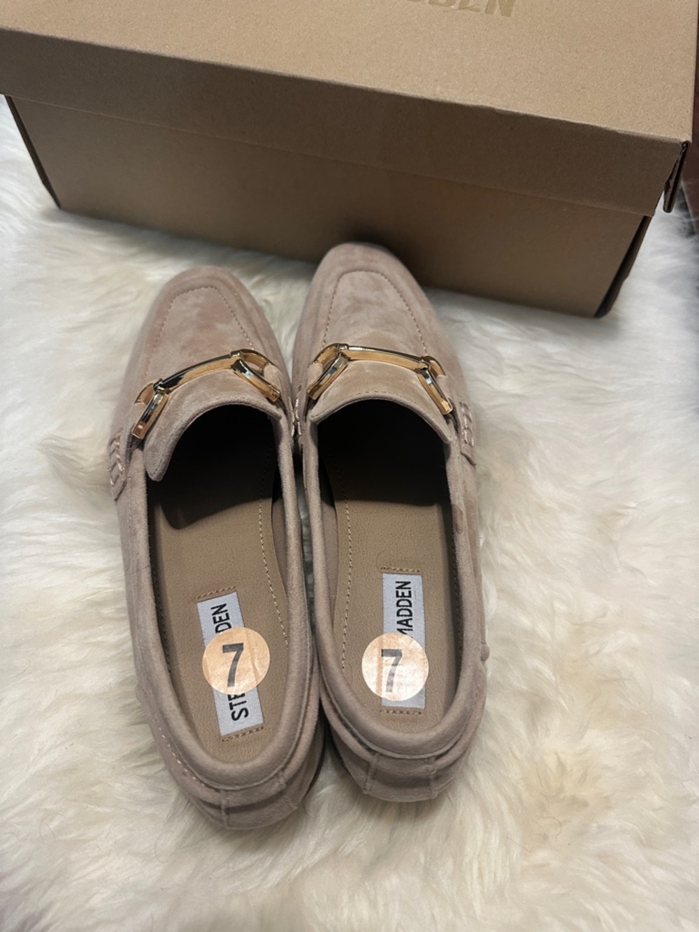 Steve Madden Taupe Suede Horsebit Slip-On Loafers - Picture 3 of 7
